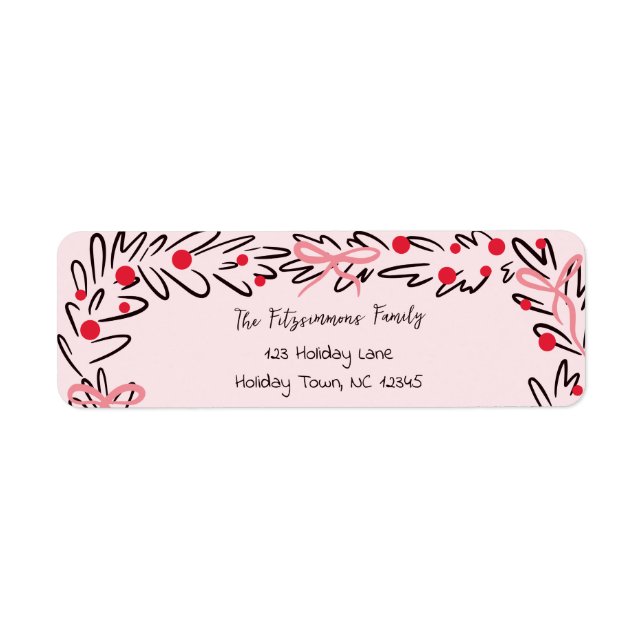 Etiqueta Whimsical Christmas Wreath & Preppy Bows Address (Frente)