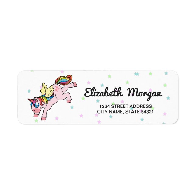 Etiqueta Whimsical Rainbow Unicorn, Stars (Frente)