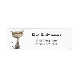 Etiqueta Whimsical White Contentted Cat Return Address