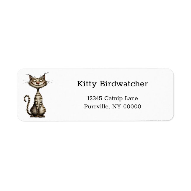 Etiqueta Whimssic Brown Tabby Cat Cartoon Endereço de Devol (Frente)