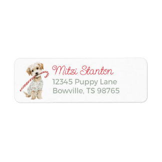 Etiqueta White Christmas Puppy in a Scarf address label
