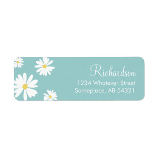 Etiqueta White Daisiers Flores Aqua Background Labs