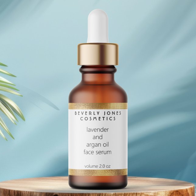 Etiqueta White & Faux Gold Modern Cosmetics Dropper Bottle (Criador carregado)