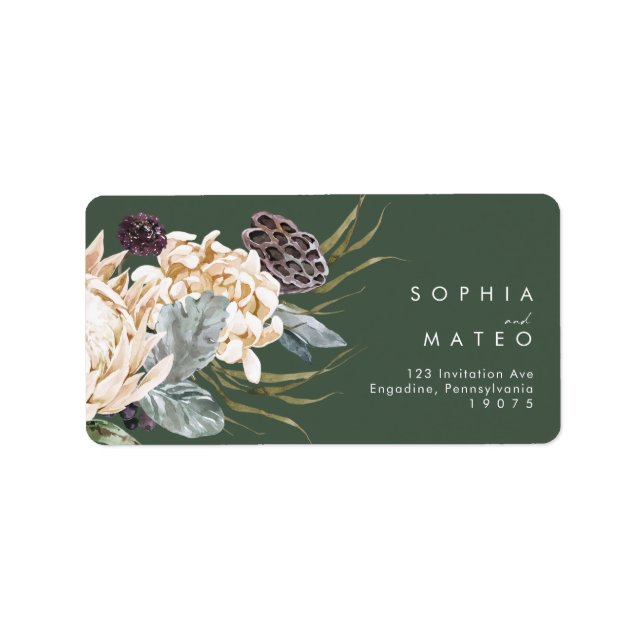 Etiqueta White Floral | Endereço RSVP de Casamento Verde Es (Frente)