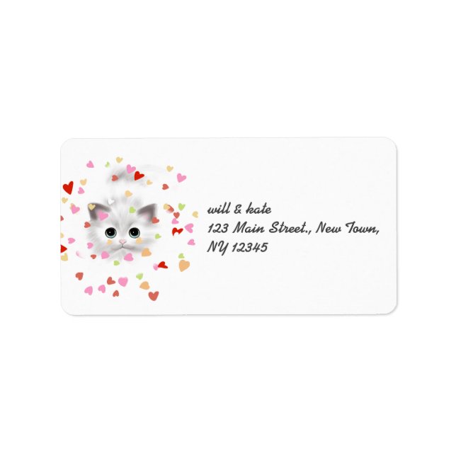 Etiqueta White Kitten Cat Heart Confetti (Frente)