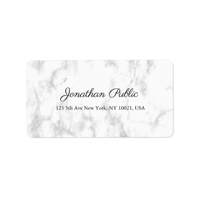 Etiqueta White Marble Elegant Script Luxury Trendy Endereço (Frente)