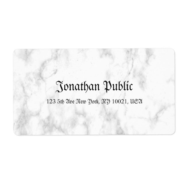 Etiqueta White Marble Script Luxury Moderno (Frente)