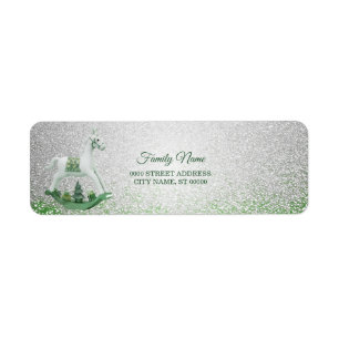 Etiqueta White Rocking Horse Green Christmas Return Endereç