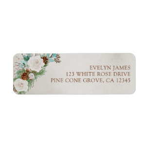 Etiqueta White Rose e Pine Cone Endereço de Devolução de