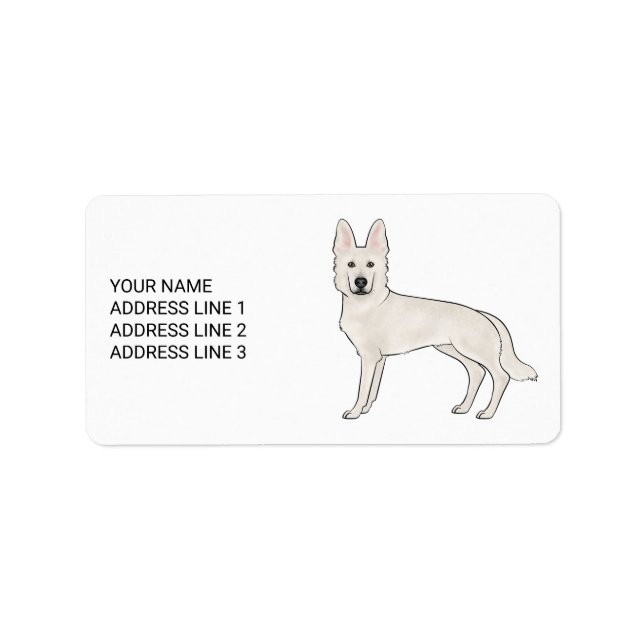 Etiqueta White Shepherd White GSD branco com texto personal (Frente)