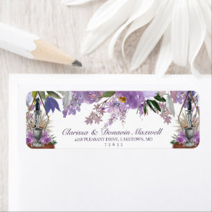 Etiqueta Wiccan Rite de Union Purple Floral Return Address