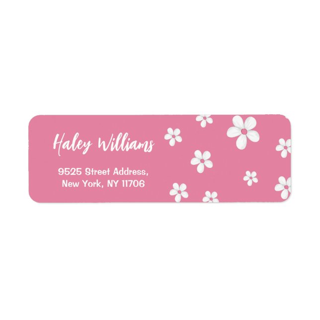 Etiqueta Wildflower Daisy Pink Baby Girl Endereço (Frente)