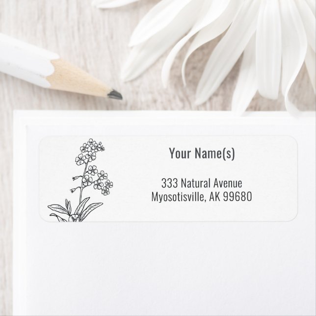 Etiqueta Wildflower Esqueça-me, não Black and White Floral (Insitu)