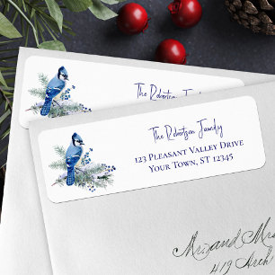 Etiqueta Winter Blue Jay Christmas Return Endereço