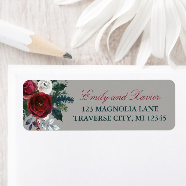 Etiqueta Winter Floral Holiday Christmas (Natal) Address (Insitu)