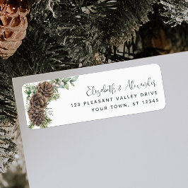 Etiqueta Winter Greenery Pine Cone Wedding Return Address