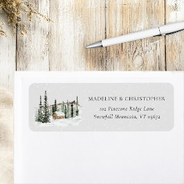 Etiqueta Winter Pine Trees Cabin Wedding Return Address (En