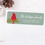 Etiqueta Winter Red Cardinal Green Christmas Return Address<br><div class="desc">Etiquetas de endereço de retorno cardeal vermelho giro perfeitas para o seu correio de férias. Esta design moderna apresenta uma ilustração de aves cardeal desenhada à mão, um ramo de morango verde e neve em um fundo verde. A letra do script de caligrafia de tendência adiciona um toque divertido a...</div>