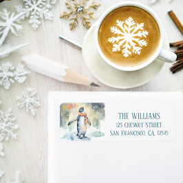 Etiqueta Winter Vibes Watercolor Penguin Return address