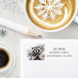 Etiqueta Winter Vibes Watercolor Raccoon Endereço de devolu