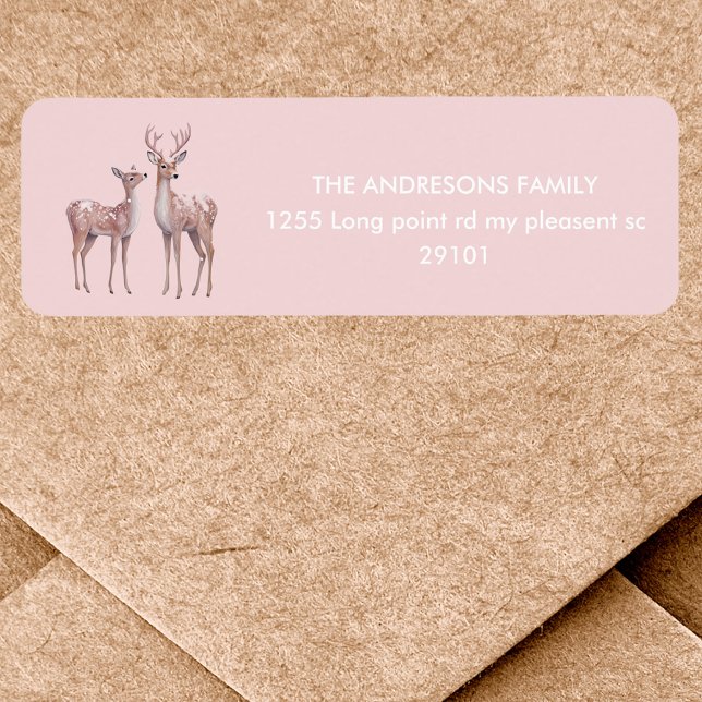 Etiqueta Winter Wonderland Pink and Deer Birthday (Criador carregado)