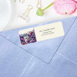 Etiqueta Wolf In Poppy Field Folk Art Endereço De Retorno