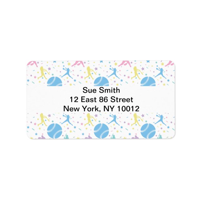 Etiqueta Womens Softball - Estrelas de Silhueta Girly Baseb (Frente)