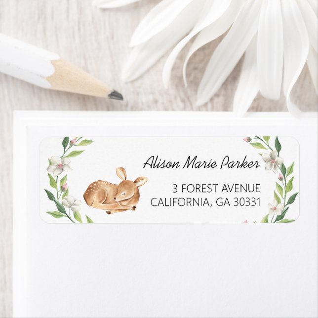 Etiqueta Woodland Deer Floral Greenery Chá de fraldas Retur (Insitu)