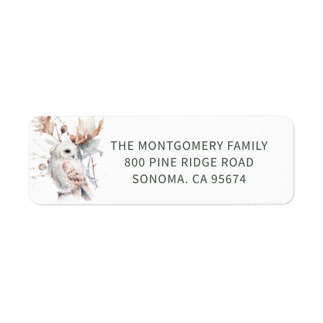 Etiqueta Woodland Owl Endereço de Volta de Natal (Frente)