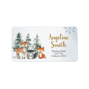 Etiqueta Woodland Winter Animal Forest Chá de fraldas Addre