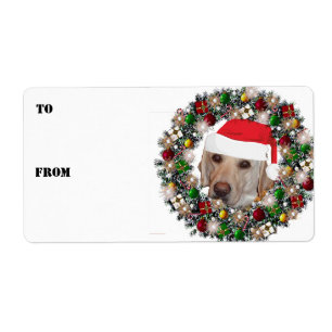 Etiqueta Wreath de Natal Yellow Labrador Gift Labels