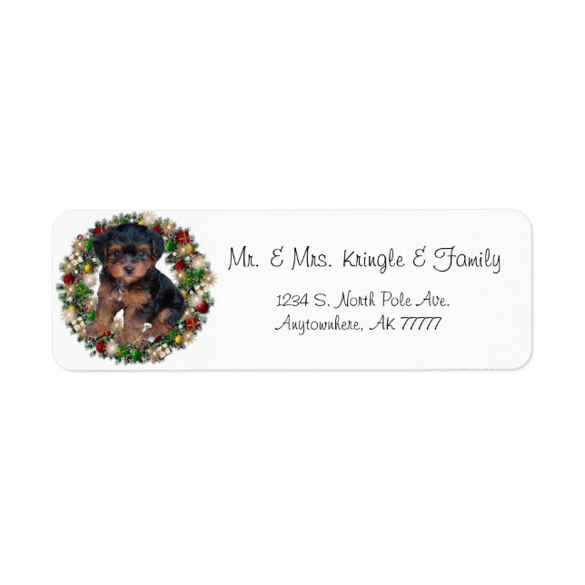 Etiqueta Wreath de Natal Yorkshire Terrier Gift Labels (Frente)