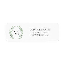 Etiqueta Wreath Verde Russo Watercolor Endereço de Devoluçã