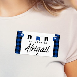 Etiqueta Xadrez De Búfalo Azul Olá Meu Nome É Nome de etiqu