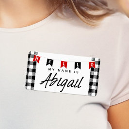 Etiqueta Xadrez De Búfalo Bonita Olá Meu Nome É Nome de eti