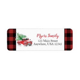 Etiqueta Xadrez de búfalos de caminhão vermelho natalino