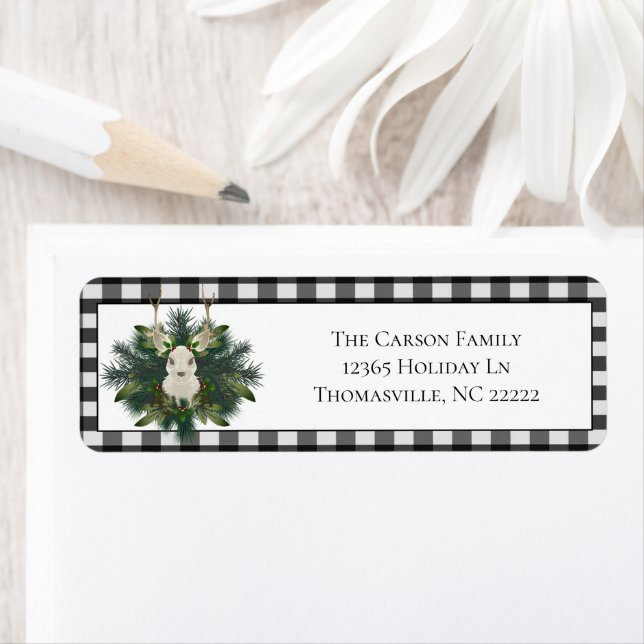 Etiqueta Xadrez de Buffalo Reindet Festivo Natal (Insitu)