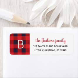 Etiqueta Xadrez de Buffalo Vermelho Monogramas Natal Inicia