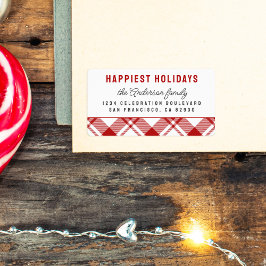 Etiqueta Xadrez de Natal Red & White Tartan Endereço de dev