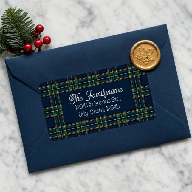 Etiqueta Xadrez Escocês Personalizado de Natal com Endereço (Criador carregado)
