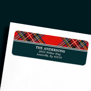 Etiqueta Xadrez Tartan Red Christmas Address