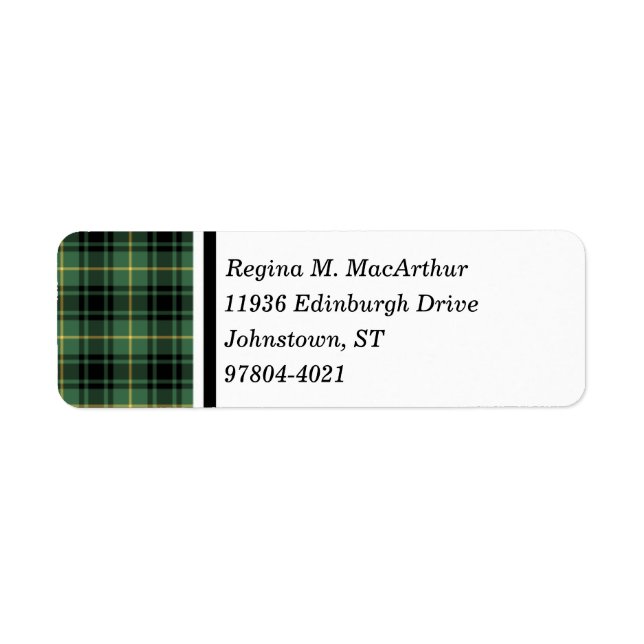 Etiqueta Xadrez Verde Clan MacArthur Tartan (Frente)