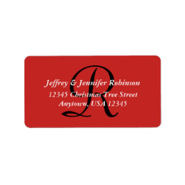 Etiqueta Xmas Red White Texturizado Monograma Endereço de R