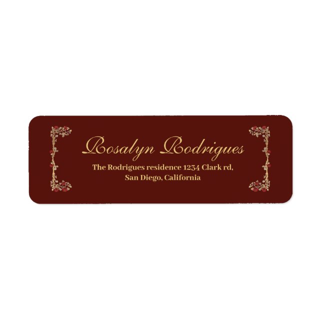 Etiqueta xv AÑOS Gold and Burgundy Red Rose Quinceañera (Frente)