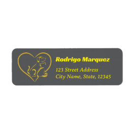 Etiqueta Yellow Line Art Cat, Dog, and Heart 