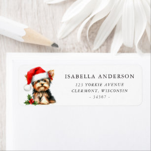 Etiqueta Yorkie Terrier Endereço para devolução de Natal