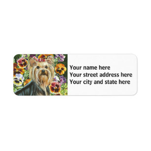 Etiqueta Yorkshire Terrier com Pansies