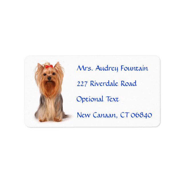 Etiqueta Yorkshire Terrier Nome da puppy Rótulo de endereço (Frente)