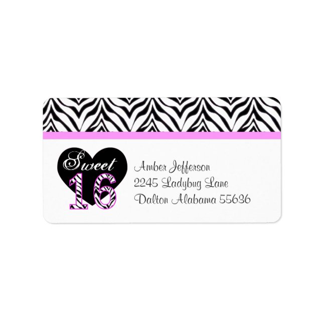 Etiqueta Zebra Heart Sweet 16 Address Labels (Frente)