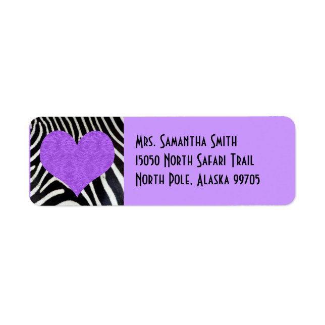Etiqueta Zebra Print Purple Heart - Endereço Personalizado (Frente)